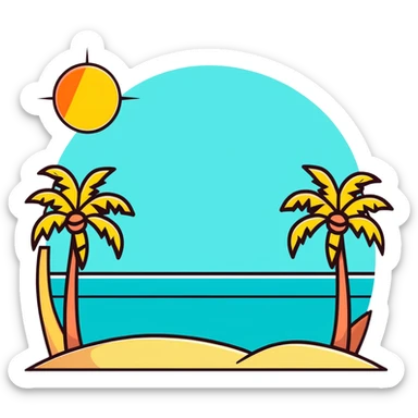 sun tanning scene on Miami beach with palm trees and sun, playful vibe sticker