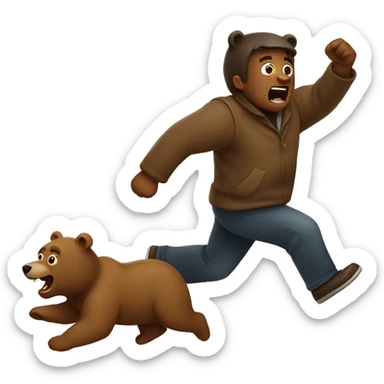 man being chased by bear sticker