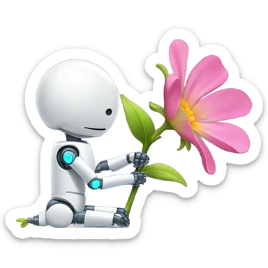 I want a robot bending over with a flower growing out its back sticker