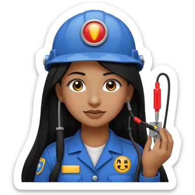 emoji of a brown girl with long black hair and nose piercing electromechanical technician adjusting electrical wires,  emoji style, large size sticker
