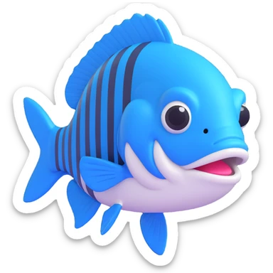 blue bass fish, 3d emoji style sticker