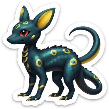 Shiny beautiful gorgeous ethereal Scaley Exotic Salandit-Umbreon-Fakémon-hybrid-creature (full body) sticker