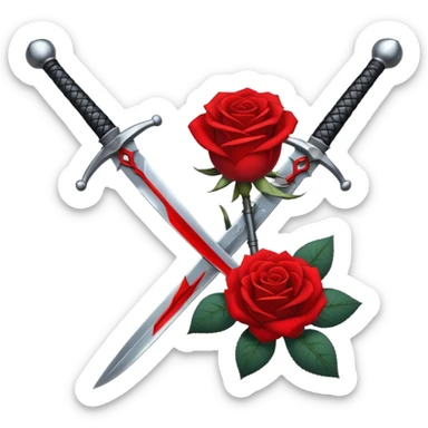 Crossed weapons with a rose sticker
