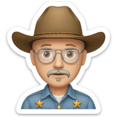 Bald gray gotea with cowboy hat and glasses sticker