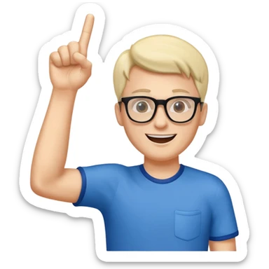 A slim man with glasses, pumping the foam finger in the air with bright enthusiasm. sticker