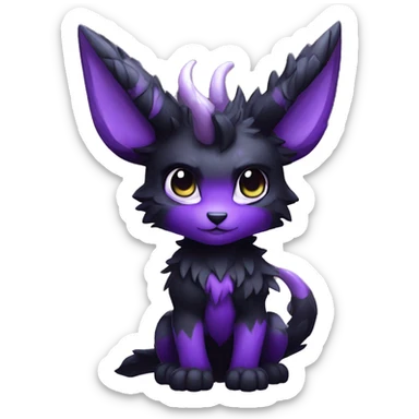 Anthro-Edgy-Black-Purple-Contrast-Colors-Fantasy-Fur-Sona-Chibi-Shiny-Fakémon-Hybrid with horns full body sticker