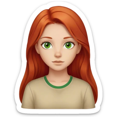 Girl with middle part long red hair and green eyes beige shirt sticker