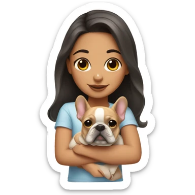 Cute hispanic girl with a tan French bulldog sticker