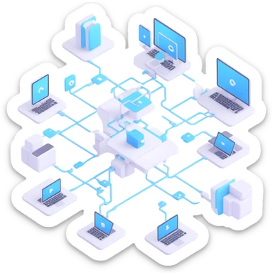 Desktop application architecture diagram with modules and connections sticker