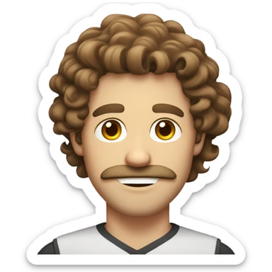 Handsome white guy with long wavy brown hair and curls, mustache and beard sticker