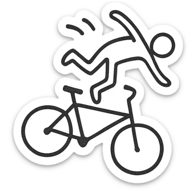 minimalistic all white person tumbling off a bike sticker