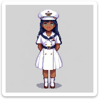 US Navy sailor in dress whites uniform with sailor hat sticker