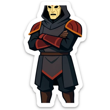 Amon from The Legend of Korra, full body, standing with arms crossed, stylized animated look sticker