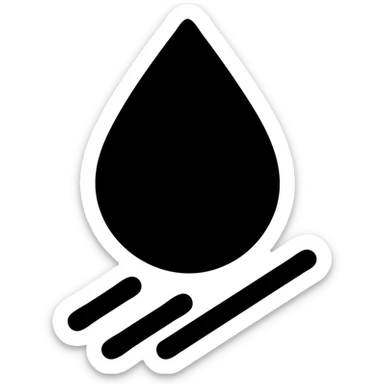 solid icon of a water droplet on glossy black mirror paint, light blue or silver, minimal repellent effect with lines, elegant and minimal sticker