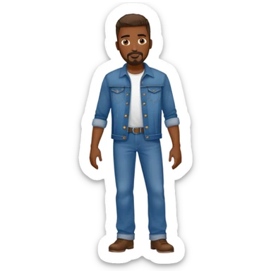 Dark-skinned guy with a goatee, wearing denim, standing like a supermodel sticker