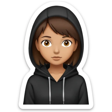 girl with short hair, brown eyes in black hoodie sticker