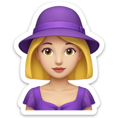 purple dress woman with yellow hat sticker