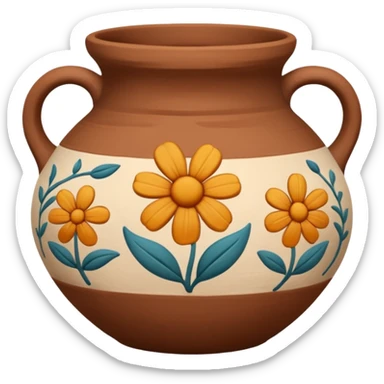 clay pottery with motive sticker