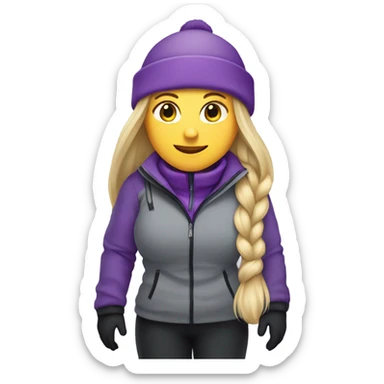 Chubby female long blonde hair skier with purpley-grey jacket and black pants showing whole body in high resolution sticker
