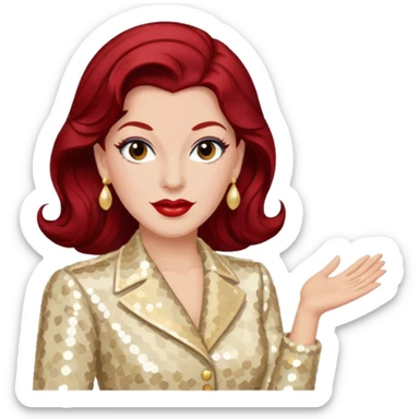 LaVerne Andrews from The Andrews Sisters with dark red hair, cream sequin outfit sticker