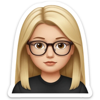 Chica blanca con cabello liso largo balayage (rubio con cafe), ojos cafe obcuro con lentes cuadrados, gordita sticker