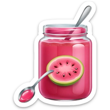 Guava jam in a jar with a spoon sticker