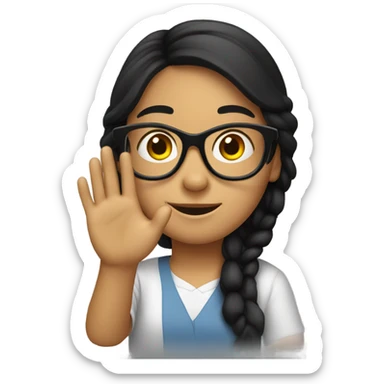 black hair girl with glasses waving sticker