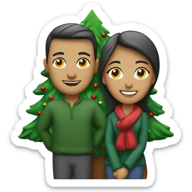 A loving couple (man and woman) under a Christmas tree sticker