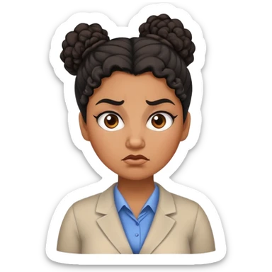An angry female teacher with brown skin, black curly hair in a bun or updo, and slightly chubby sticker