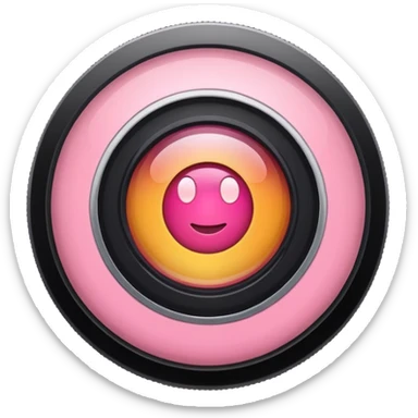 A round camera lens, apple emoji style, minimalist, with highlights, no faces, pink sticker