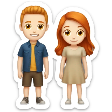 Brunette boy and ginger girl kiss sticker