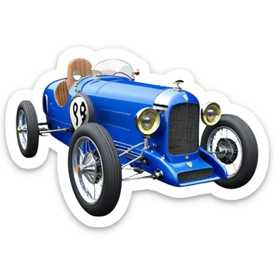  Hazy-blue Fenderless extended-wheelbase 1932 luxury racing Ferrari lowered powerful V-8 engined racing cycle car featuring advanced rugged 4 wheel independent suspension, power steering, disc brakes, small leather covered steering wheel, side mounted cowl exhaust  sticker