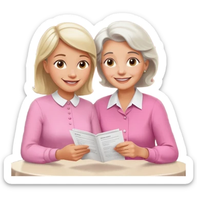 conversación dentro de un restaurant  dos personas y una de las persoans sea una abuela y el otro un adulto de 27 años sticker