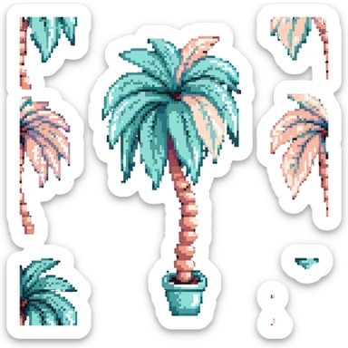 palm tree with pastel teal trunk and pastel peach leaves sticker