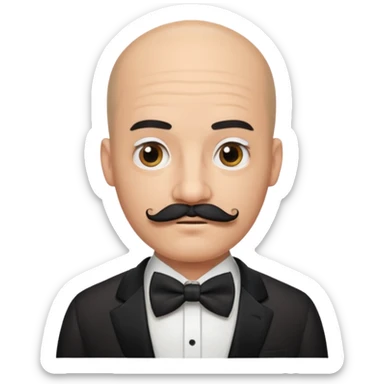 Bald guy with thick black mustache & bow tie sticker