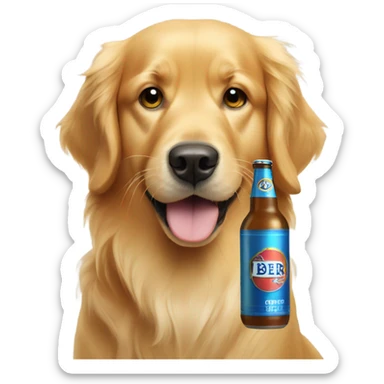 Golden Retriever with a can of beer sticker