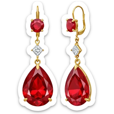 Ruby Red, diamonds & gold pair of earrings  sticker