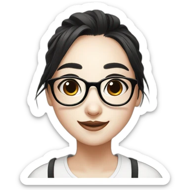 panda and girl with black hair, with glasses and nice smiling sticker