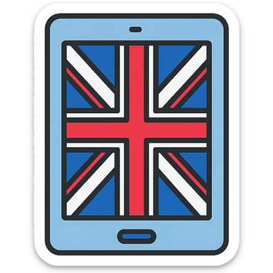 iPad tablet with English flag sticker