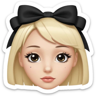 Woman with black cute  cut with a black top and a bow on her head with long lashes sticker