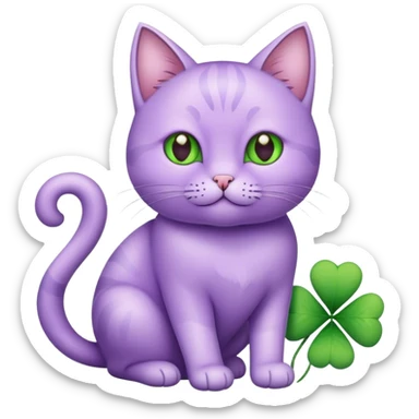 lavender cat with a four-leaf clove sticker