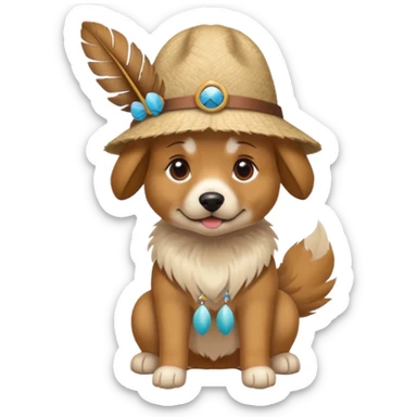 A dog wearing a feather hat, at the beach sticker