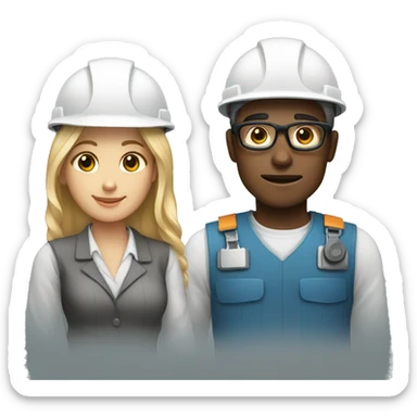 two architects or engineers a man and a woman, dark and white skin sticker