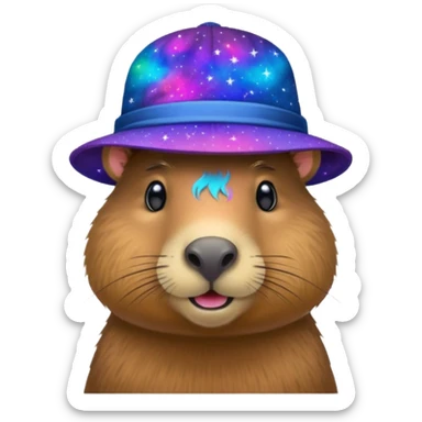A Galaxy capybara with a hat sticker