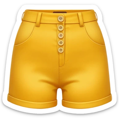 A 3D cartoon Golden yellow high-waist shorts with visible seams and buttons, soft shading, isolated plain background, Memoji-style. sticker