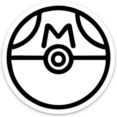 Iconic Master Ball, simplified for app icon use, bold outline, purple and pink halves, white accents, transparent background sticker