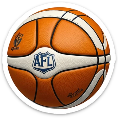 Cinematic Realistic image of an AFL ball with a rugged, textured leather surface and vibrant markings, rendered in rich detail with subtle signs of wear, set against a dynamic sports backdrop under energetic lighting sticker