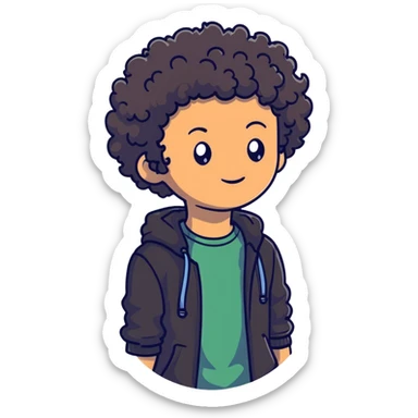 Teen boy with curly hair, casual clothes, friendly expression sticker