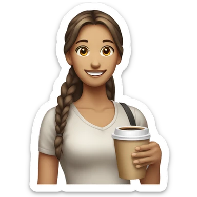 smiling girl with long hair ponytail standing with a coffee in her hands sticker