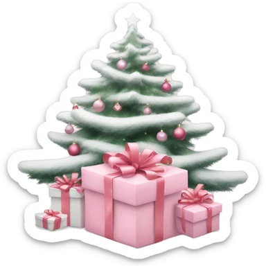 Light pink Christmas gifts under a white Christmas tree  sticker